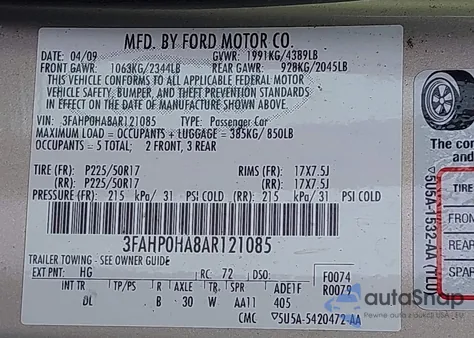 2010 Ford Fusion Se from USA, damaged, VIN 3FAHP0HA8AR121085